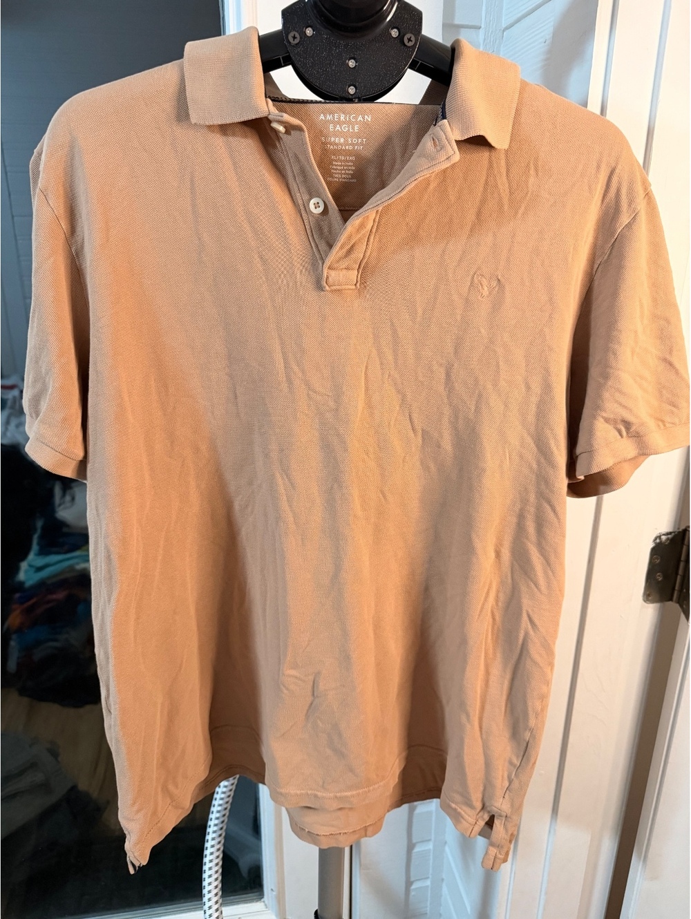 American Eagle Super Soft Tan Short Sleeve Polo Shirt